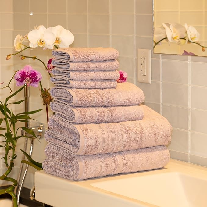 Mosobam Luxury Turkish 12pc Towel Set 30X58 16X30 13X13 Lavender Aura 700 GSM Bamboo Viscose & Aegean Turkish Combed Cotton