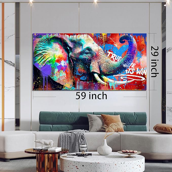 Graffiti Elephant Canvas Wall-Art - Wall Art Bedroom Decor for Teen Boys - Funny Animal Wall Art Ready to Hang Size 59" x 29"