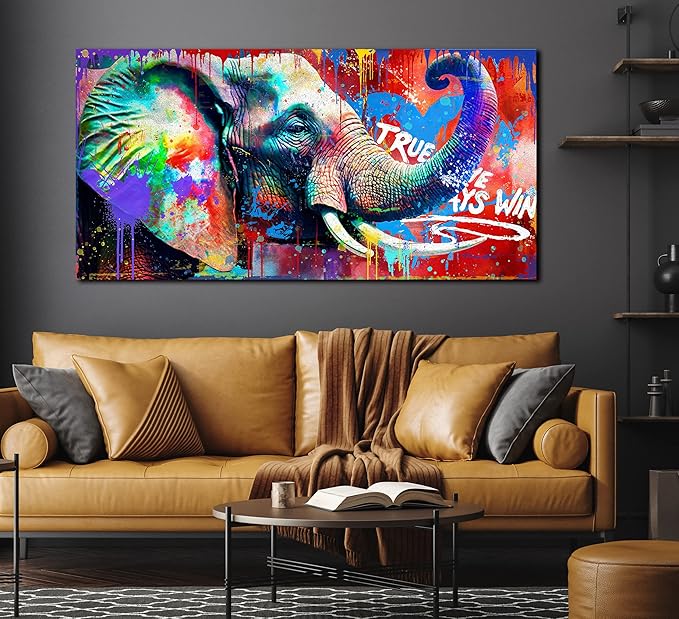 Graffiti Elephant Canvas Wall-Art - Wall Art Bedroom Decor for Teen Boys - Funny Animal Wall Art Ready to Hang Size 59" x 29"