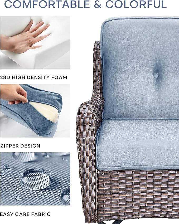22x25/22x24 Outdoor Chair Cushions Set of 4 - Heavy Duty High Back Replacement Zippered Cushion for Patio Furniture Dining Gliding Rocking Chairs Loveseat L-Shape Sofa - Baby Blue/Button