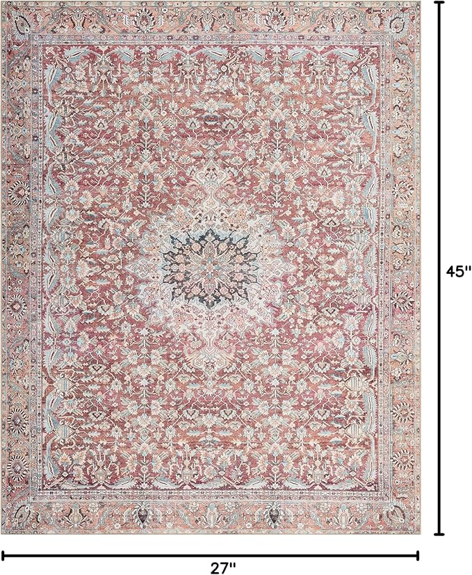 Loloi Wynter Collection WYN-05 Tomato/Teal 2'-3" x 3'-9" Accent Rug, .13" Thick, Area Rug, Soft, Durable, Printed, Vintage Inspired, Low Pile, Non-Shedding, Easy Clean, Living Room Rug