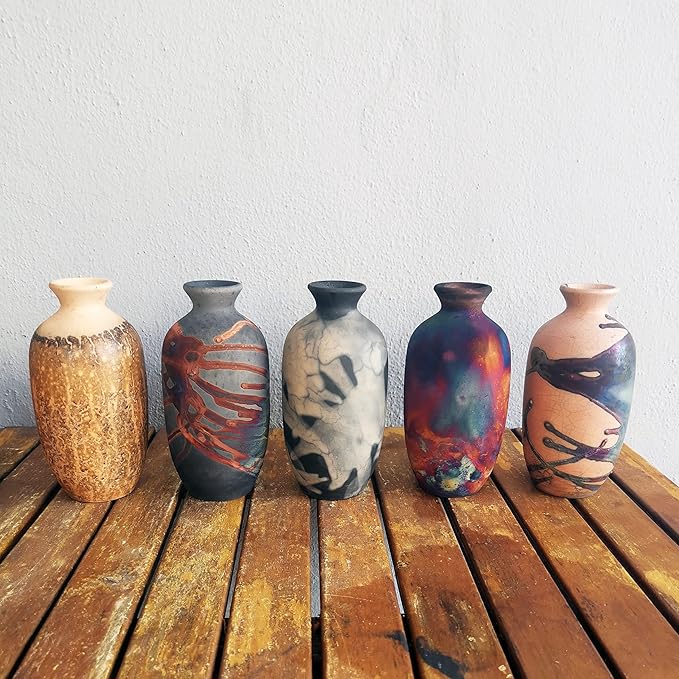RAAQUU Koban Vase 7" - Handmade Raku Ceramic with Water Tube - Full Copper Matte Finish - Modern Boho Home Decor for Living Room, Bedroom, Office - Housewarming Gift - Artisan Pottery