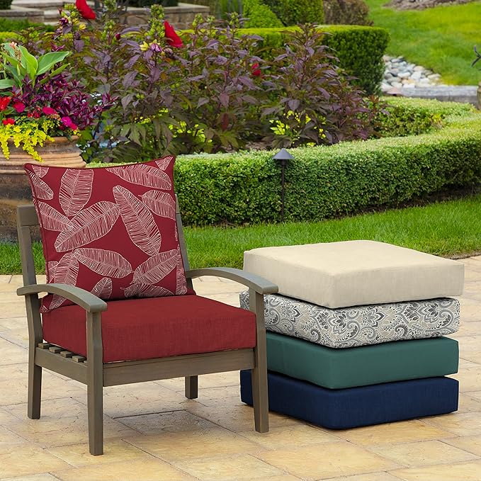 Arden Outdoor Deep Seat Cushion Set, 24 in x 24 in, Weather-Proof, Rain-Proof, Fade Resistant Patio Cushion for Chair, Sofa, and Couch Red Leaf Palm