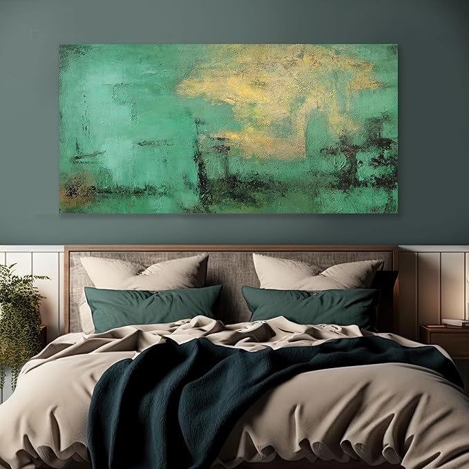Home Decor Abstract Art Retro Wall Art Green and Gold Abstract Wall Art Abstract Wall Art Framed Wall Hanging Decor for Living Room Bedroom Dining Room Home Office Decor 24"x48"