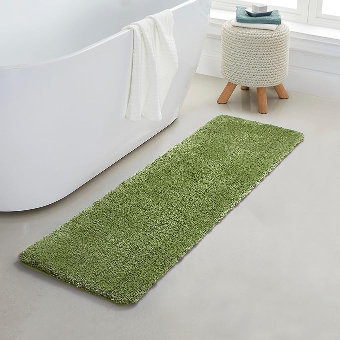 Bathroom Runner Rugs 17" X 59", Extra Thick & Soft Microfiber Shaggy, Machine Washable Bath Mats, Absorbent Bath Rugs, Non-Slip Rubber Backing Bath Mat for Bathroom Floor, Tub and Shower, Sage Green