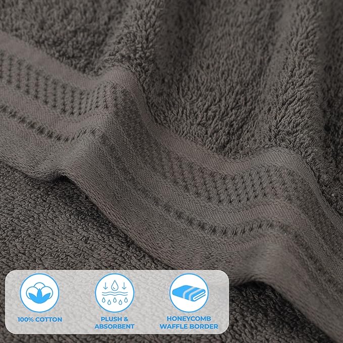 Superior Honeycomb Cotton Medium Weight Towels, for Guest Bath, Master Bathroom, Shower, Quick Dry, Adults, Home Essentials, Textured Waffle Border, Assorted Towel Set, 8 Piece Towel Set, Gunmetal