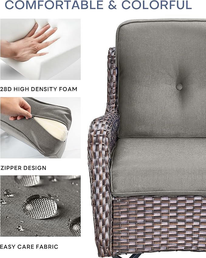 22x25/22x24 Outdoor Furniture Cushions Set of 6 - Water Repellent High Back Patio Chair Cushion for Wicker Dining Rocking Swivel Chairs Loveseat Couch L-Shape Sectional Sofa - Grey/Button