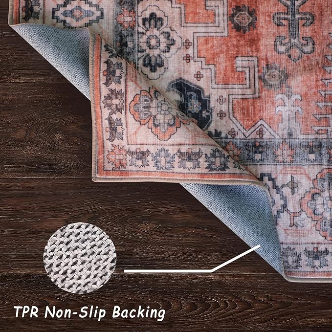vivorug Runner Rug 2'x8' Vintage Washable Non-Slip Runners for Hallways Kitchen Entryway Laundry Room Carpet Hallway Runner Orange