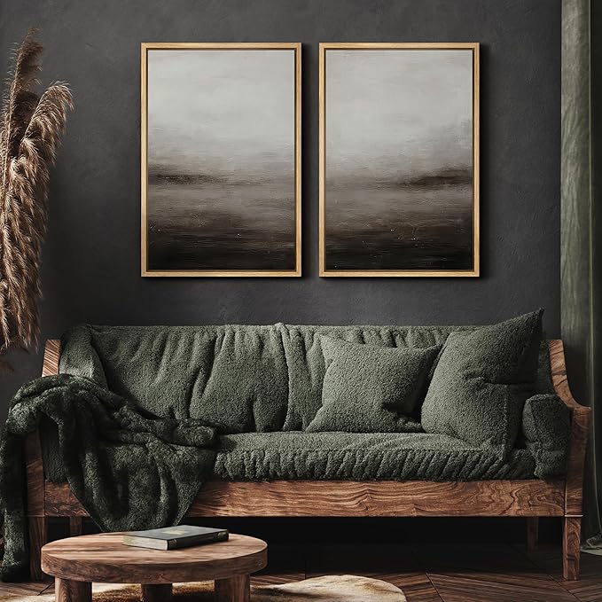 MUDECOR Framed Canvas Print Wall Art Neutral Abstract Modern Minimalist Landscape in Beige and Gray Illustrations Modern Art Decorative Bohemian for Living Room, Bedroom, Office - 16"x24"x2 Natural