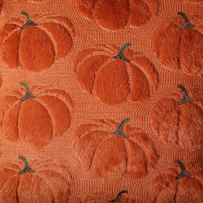 4TH Emotion Fall Pumpkins Decorative Lumbar Pillow Covers 12x20 Set of 2, Dark Rust Red Soft Plush Faux Fur Wool Farmhouse Throw Cushion Cases for Autumn Thanksgiving Holiday Home Decorations