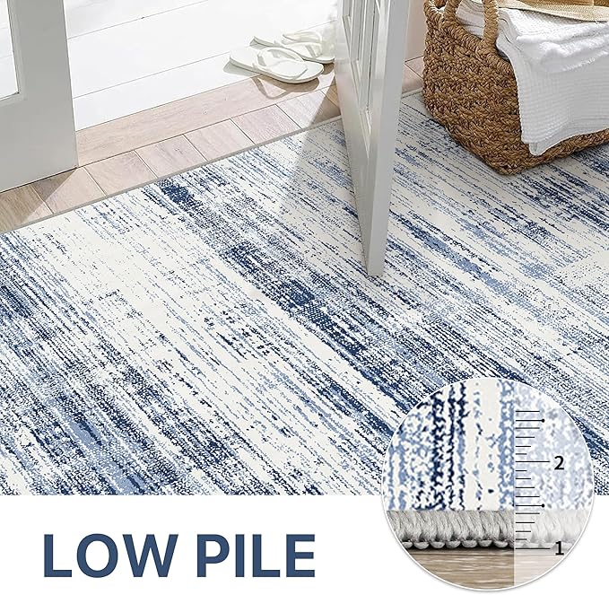 GENIMO 8x10 Washable Area Rug – Modern Abstract, Non-Slip, Low Pile, Contemporary Indoor Floor Carpet for Living Room, Bedroom, Dining Room, Kitchen, Office, Blue