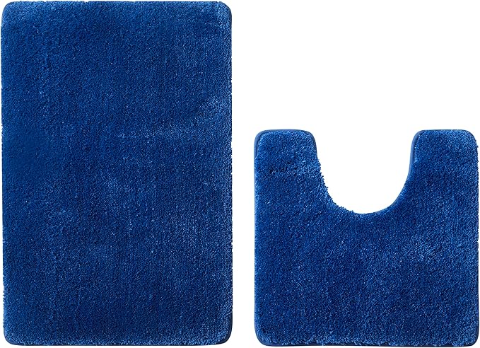 Bathroom Rug Set2Piece, Thick &Soft Microfiber Shaggy, U Shaped Contour, Machine Washable Bath Mats, Absorbent Bath Rugs, Non-slip Rubber Backing Bath Mat for Bathroom Floor, Tub and Shower,Royal Blue
