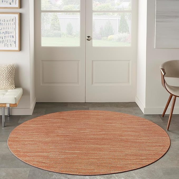 Nourison Home Essentials Indoor/Outdoor Rust 4' x Round Area Rug, Easy Cleaning, Non Shedding, Bed Room, Living Room, Dining Room, Backyard, Deck, Patio (4 Round)