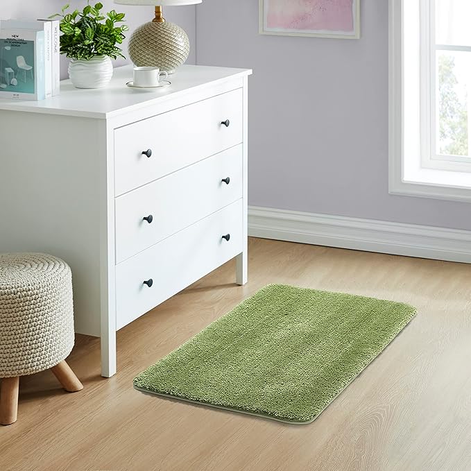 YHF Bathroom Rugs 20" X 32", Extra Thick & Soft Microfiber Shaggy, Machine Washable Bath Mats, Absorbent Bath Rugs, Non-Slip Rubber Backing Bath Mat for Bathroom Floor, Tub and Shower, Sage Green