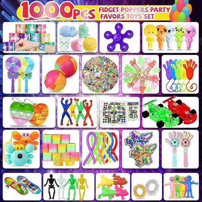 1000+ PCS Party Favors for Kids,Fidget Toys Pack,Valentines Stocking Stuffers, Birthday Gift, Treasure Box,Goodie Bag Stuffers, Carnival Prizes, Toys Filler Sensory Toy for Classrooom