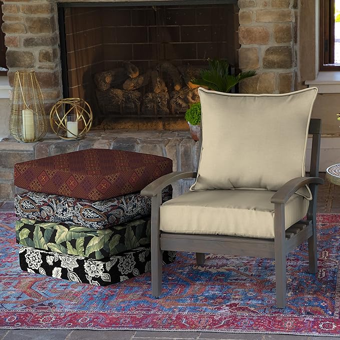 Arden Outdoor Deep Seat Cushion Set, 24 in x 24 in, Weather-Proof, Rain-Proof, Fade Resistant Patio Cushion for Chair, Sofa, and Couch Tan Leala