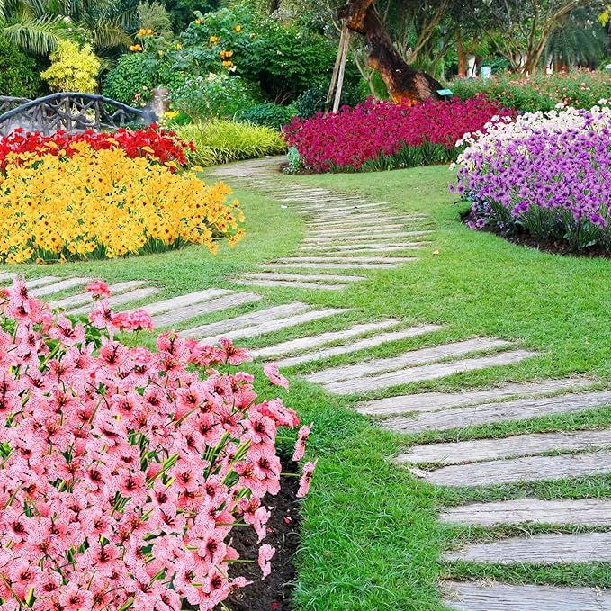 Zeyune 56 Bundles Artificial Flowers Fake UV Resistant for Outdoor Plastic Greenery Shrubs Plants No Fade Faux Flower for Garden Porch Patio Window Wedding Party Decor(6 Mixed Colors,Bright)
