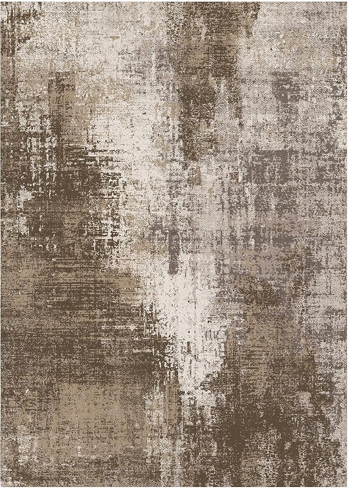 GENIMO Washable Area Rugs for Living Room Bedroom, 10x14 Modern Abstract Non Slip Rug, Low Pile Soft Contemporary Indoor Floor Carpet Cover for Dinning Room Kitchen, Earthy Brown