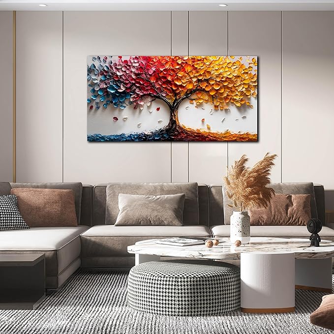 Tree Pictures Wall Art Living Room - Colorful Canvas Wall Art Bedroom Aesthetic - Modern Wall Decoration for Office Size 24" x 48"