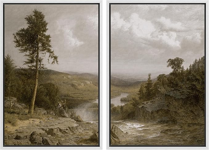 MUDECOR Framed Canvas Print Wall Art Lone Pine Overlooking The Valley Classic Nature Scenery Nature Wilderness Illustrations Realism Decorative for Living Room, Bedroom, Office - 16"x24"x2 White