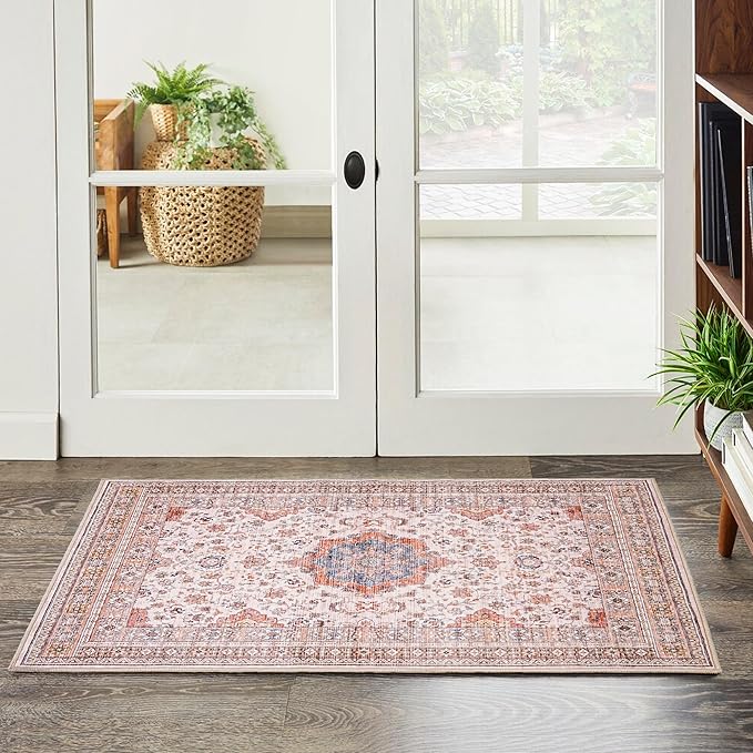 Vintage Big Seal Carpet with Light Pink Base Small Area Rugs 2x3, Throw Rug with Rubber Backing Washable