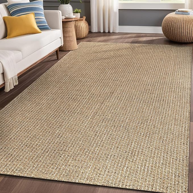 Easy Jute Rugs 4x6 Natural Color Living Room Indoor Outdoor Area Rug for Farmhouse Patio and Kitchen Rug High Traffic Washable Easy to Clean Solid Boho Woven Design Outside Carpet (4 x 6)