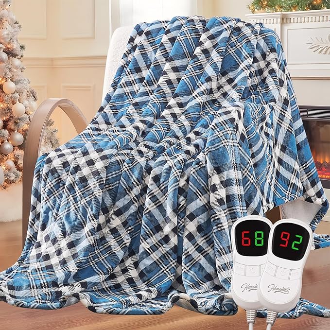 Homemate Electric Blanket Heated Queen Size - 84“x90“ Ultra Soft Cozy Flannel Heating Blanket with 10 Fast Heat Levels 8 Hours Auto Off Over-Heated Protection ETL Certification Keep Warm in Home