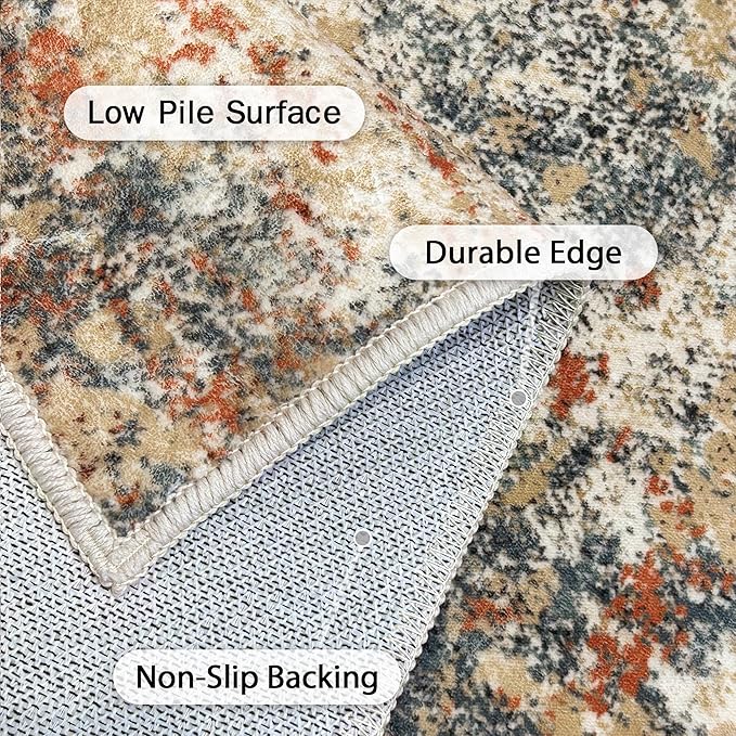 GENIMO Washable Area Rugs for Living Room Bedroom, 10x12 Modern Abstract Non Slip Rug, Low Pile Soft Contemporary Indoor Floor Carpet Cover for Dining Room Kitchen, Multi
