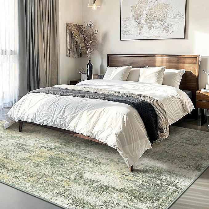 GENIMO Washable Area Rugs for Living Room Bedroom, 8x10 Modern Abstract Non Slip Rug, Low Pile Soft Contemporary Indoor Floor Carpet Cover for Dining Room Kitchen, Cyan