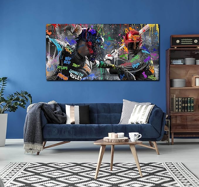 Graffiti Large Wall-Art for Living Room - Baseball Wall Decor for Men - Sports Posters Wall Art Ready to Hang Size 59" x 29"