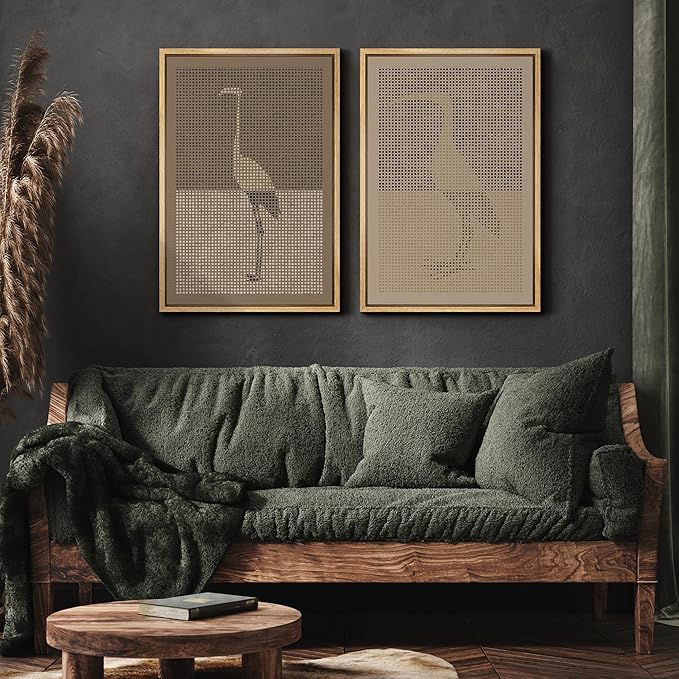 MUDECOR Framed Canvas Print Wall Art Bird Silhouette Modern Minimalist with Heron Crane Illustrations Modern Art Decorative Bohemian Colorful for Living Room, Bedroom, Office - 24"x36"x2 Natural