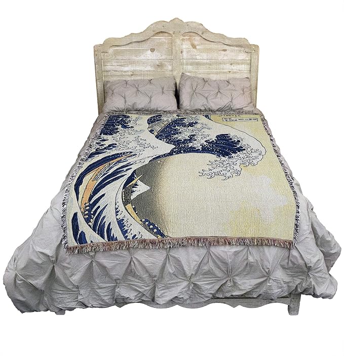 Pure Country Weavers Great Wave of Kanagawa Blanket by Katsushika Hokusai - Fine Art Gift Tapestry Throw Woven from Cotton - Made in The USA (72x54)