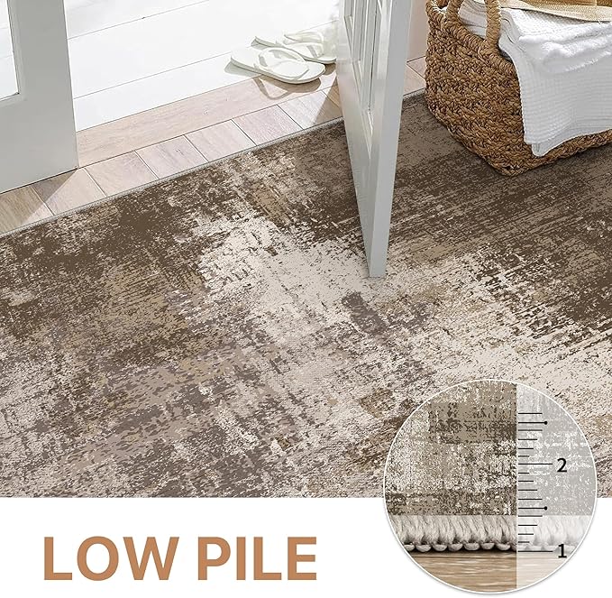 GENIMO Washable Area Rugs for Living Room Bedroom, 10x12 Modern Abstract Non Slip Rug, Low Pile Soft Contemporary Indoor Floor Carpet Cover for Dinning Room Kitchen, Brown