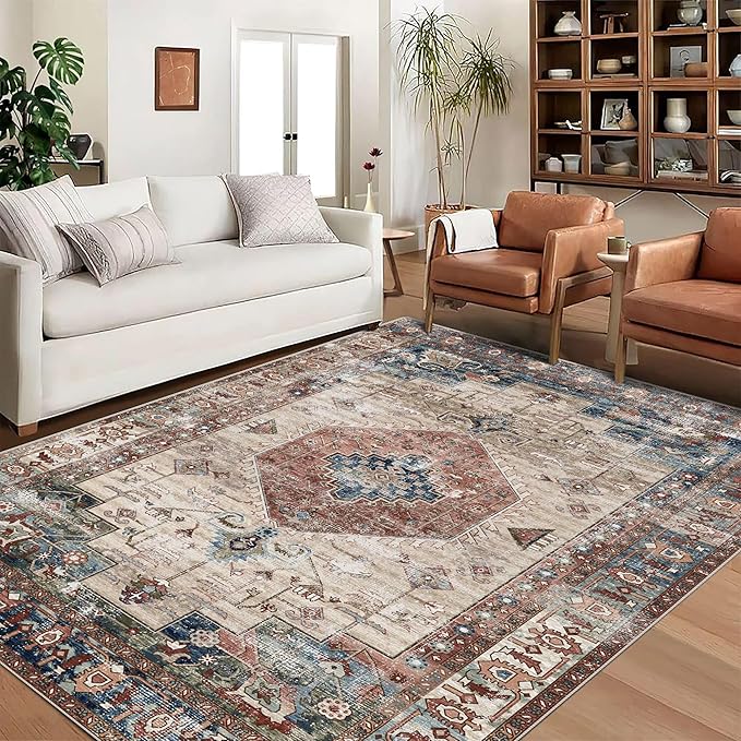 vivorug 4x6 Rug, Small Area Rug for Living Room, Bedroom, Kitchen, Machine Washable Non-Slip Throw Rug, Vintage Carpet for Entryway Nursery Coffee Table - Durable (Brown)