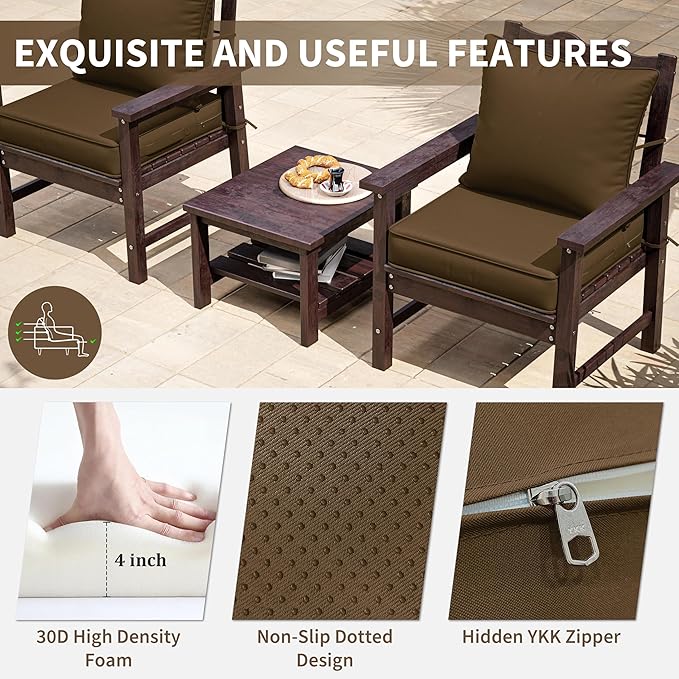 Premium Outdoor Seat Cushion Chair Cushions for Patio Furniture 22 L X 22 W X 4 H Waterproof & Fade Resistant Deep Seat and Backrest Cushion Set with Removable Covers for Chair, Sofa