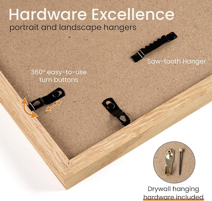 Axeman 13x19 Poster Frame | Solid Oak Wood 13x19 Picture Frame With Mat for 11x17 | 13''x19'' Wood Frame | Tempered Glass and Hanging Hardware Included Home Wall Decor Hanging Frame | Natural