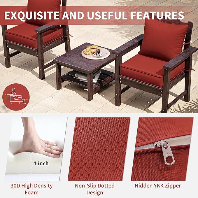 Premium Outdoor Seat Cushion Chair Cushions for Patio Furniture 19 L X 19 W X 4 H Waterproof & Fade Resistant Deep Seat and Backrest Cushion Set with Removable Covers for Chair, Sofa