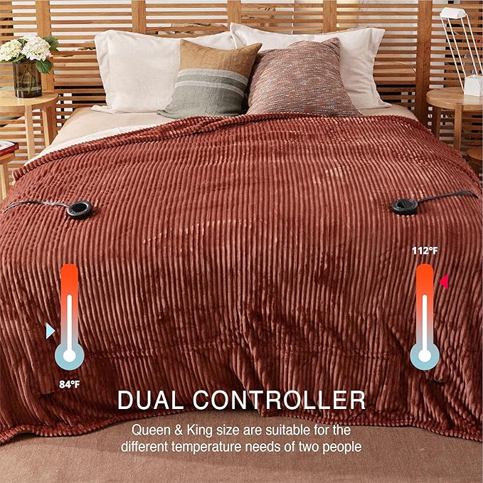 Heated Blanket Queen Size 84"x90",ETL Certification-6 Heating Levels Electric Blanket&1-10 Hour Auto Off,Heating Blanket with Dual Controller(RED)