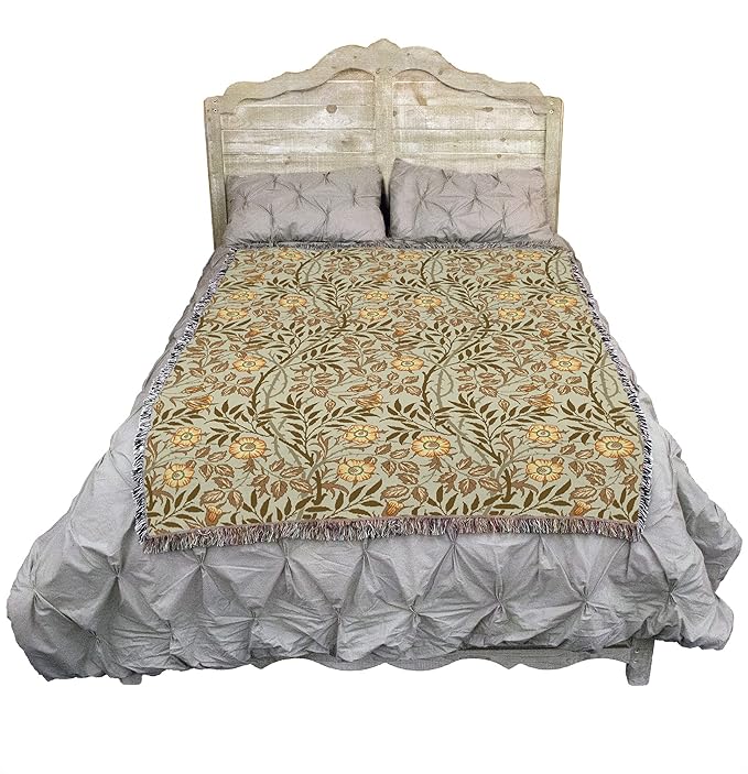 Pure Country Weavers William Morris Sweetbriar Mandarin Blanket - Arts & Crafts - Gift Tapestry Throw Woven from Cotton - Made in The USA (72x54)