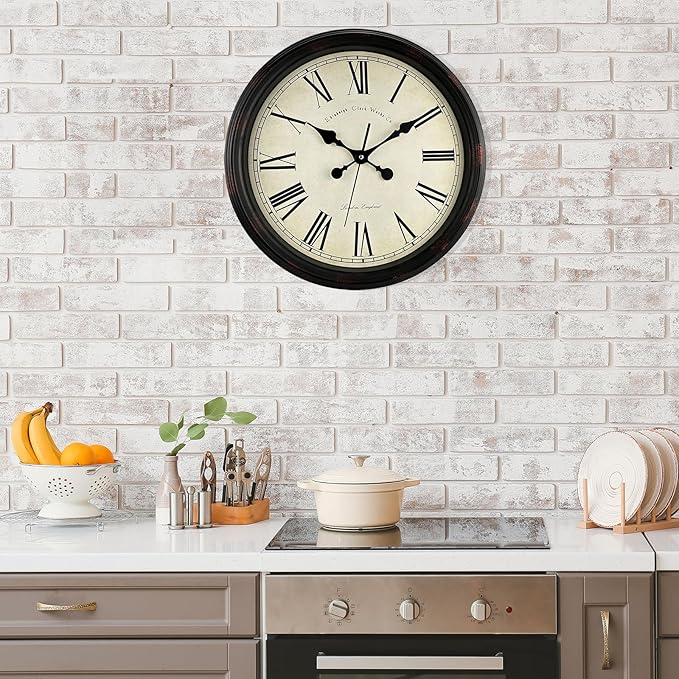 Round Classic Wall Clock Silent Non Ticking 16 Inch Extra Large Quality Quartz Vintage Clock, Rome Retro Decorate Clock Battery Operated, Easy to Read for Home Kitchen Living/Restaurant