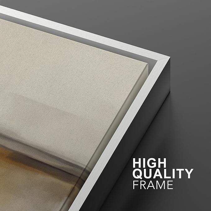 MUDECOR Framed Canvas Print Wall Art Set Abstract Beige and Brown Gradient Neutral Minimalist Landscape Illustrations Modern Art Decorative Calm for Living Room, Bedroom, Office - 16"x24"x2 White