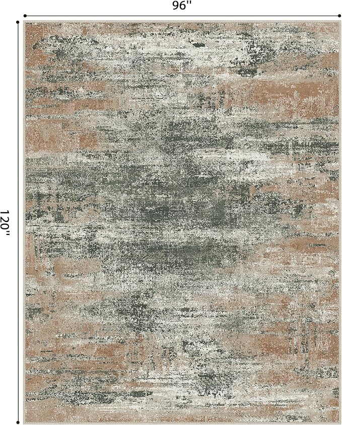 GENIMO 8x10 Area Rugs, Abstract Modern Living Room Rugs, Large Machine Washable Rug Non-Slip, Soft Pet Friendly Rugs for Bedroom, Playroom, Dining Room, Gray Mist