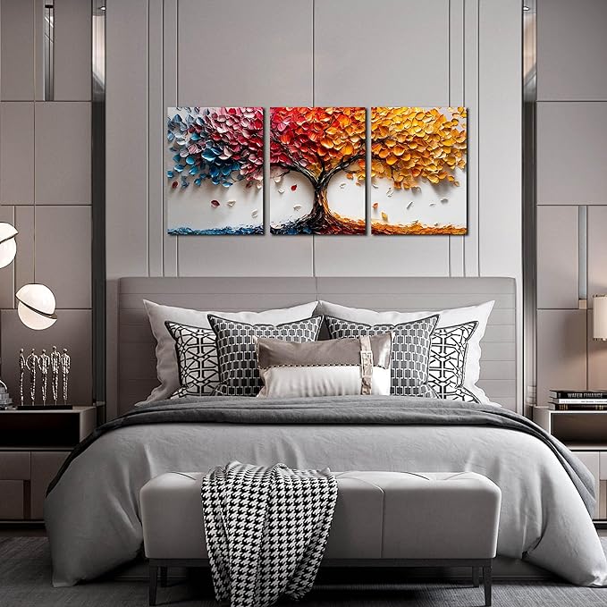 Tree Canvas Wall Art for Living Room - Colorful Wall Decor for Bedroom Teen Girl - Modern 3 Piece Wall Art for Office Size 12" x 16"