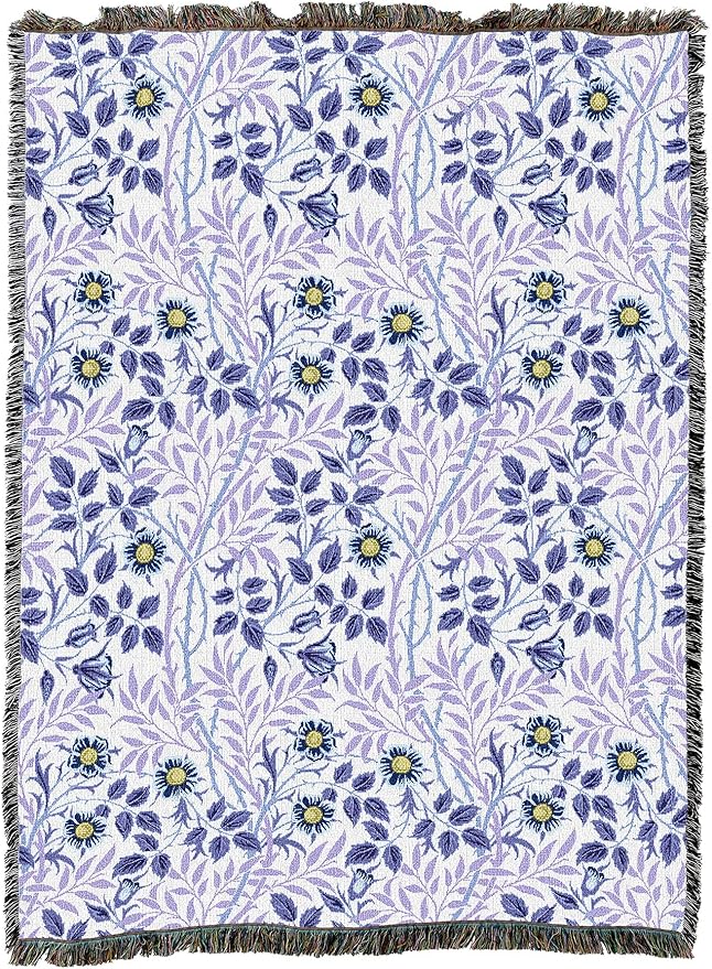 Pure Country Weavers William Morris Sweetbriar Lavender Blanket XL - Arts & Crafts - Gift Tapestry Throw Woven from Cotton - Made in The USA (82x62)