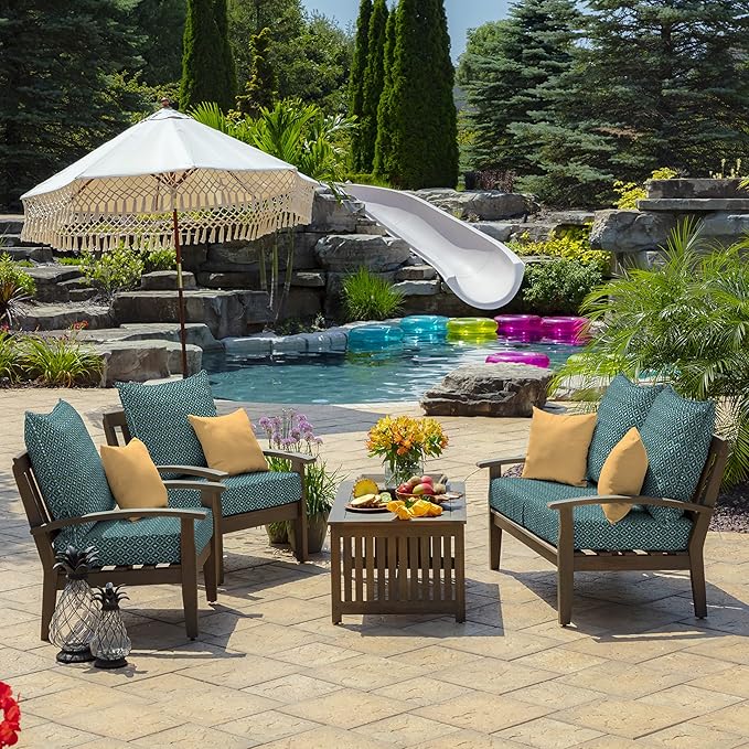 Arden Outdoor Deep Seat Cushion Set, 24 in x 24 in, Weather-Proof, Rain-Proof, Fade Resistant Patio Cushion for Chair, Sofa, and Couch Alana Tile