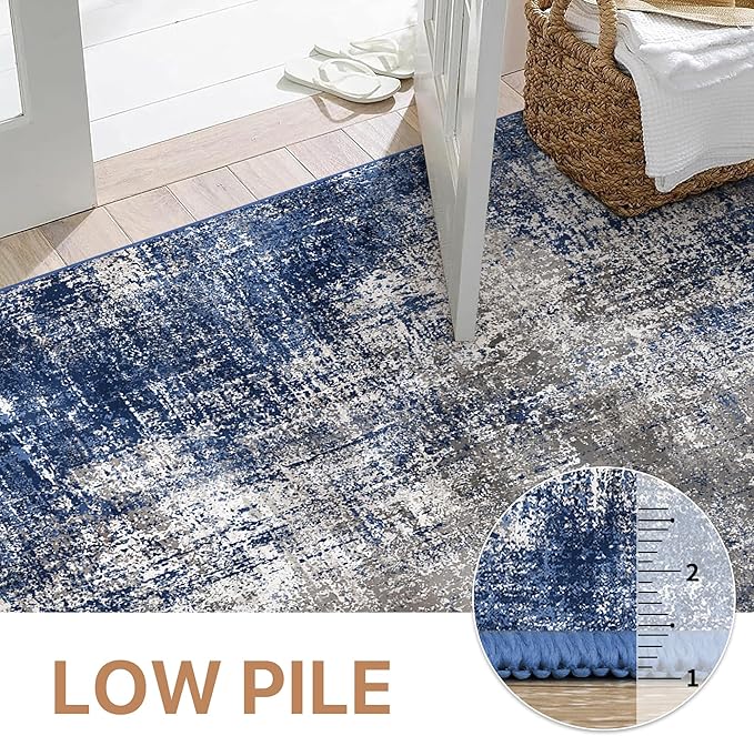 GENIMO Washable Area Rugs for Living Room Bedroom, 5x7 Modern Abstract Non Slip Rug, Low Pile Soft Contemporary Indoor Floor Carpet Cover for Dining Room Kitchen, Blue&Gray