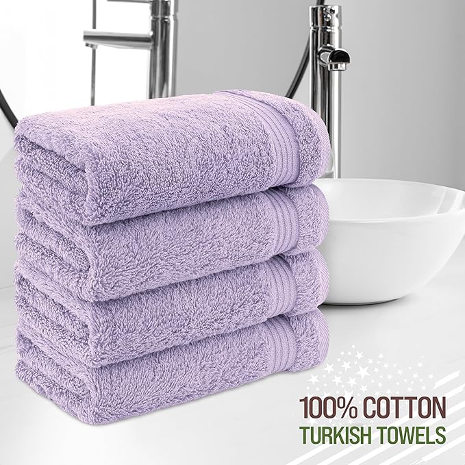 American Veteran Towel, Hand Towels for Bathroom Set of 4, 100% Cotton Turkish Hand Towel Sets Clearance Prime, Soft Hand Face Towels, Lilac Hand Towels