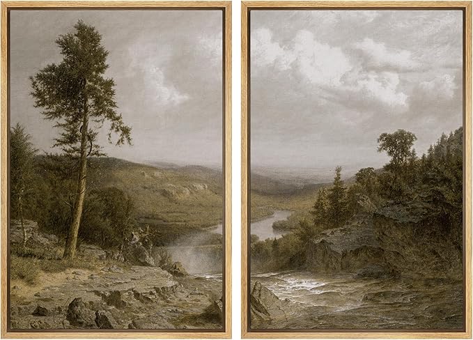 MUDECOR Framed Canvas Print Wall Art Lone Pine Overlooking The Valley Classic Nature Scenery Nature Wilderness Illustrations Realism Decorative for Living Room, Bedroom, Office - 16"x24"x2 Natural