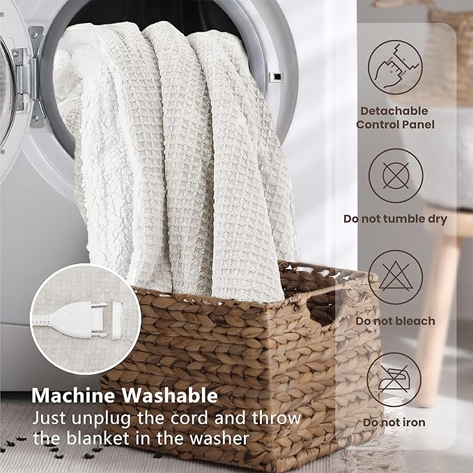 Heated Blanket Electric Blanket Queen Waffle, 84x90 Inches Dual Controllers Sherpa Fleece Fast Heating Blanket 6 Heating Levels & 10 Hours Auto Off ETL Certification,Beige Queen