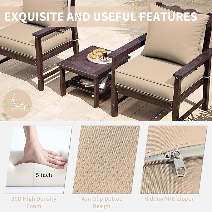Premium Outdoor Seat Cushion Chair Cushions for Patio Furniture 24 L X 24 W X 5 H Waterproof & Fade Resistant Deep Seat and Backrest Cushion Set with Removable Covers for Chair, Sofa